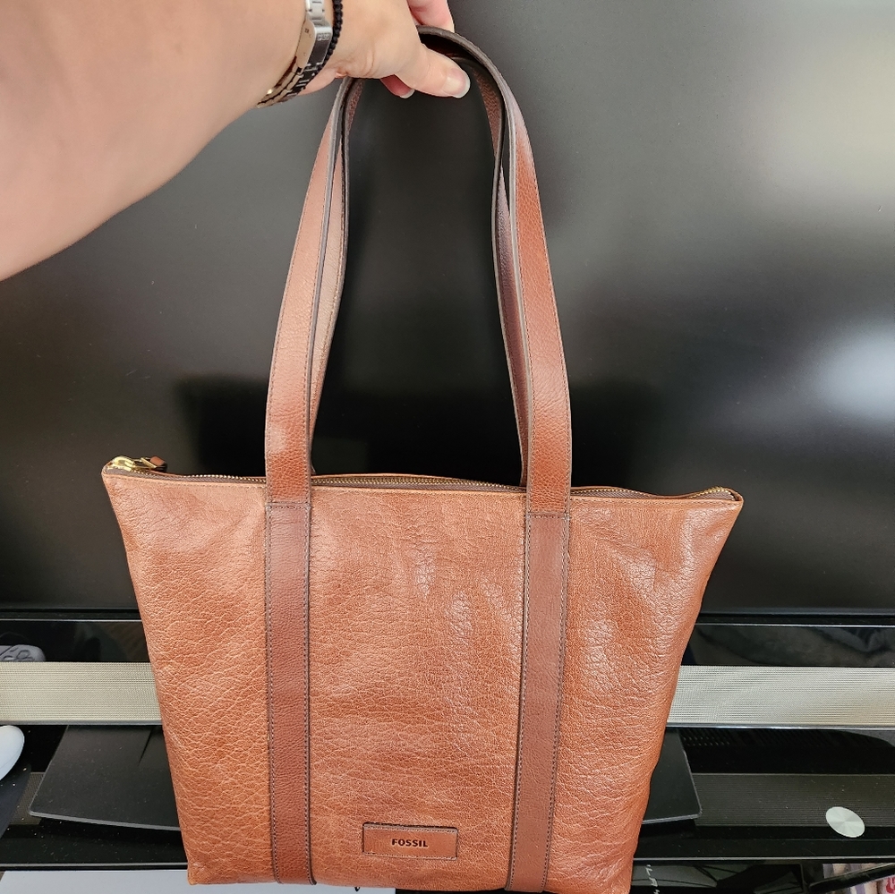 Fossil Brown Leather Tote Bag